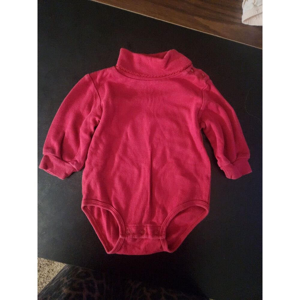 Circo Baby Girl 6-9M Red Long Sleeve Bodysuit Solid Cotton Snap Closure